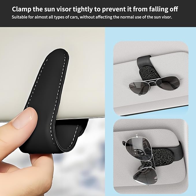 Sunglasses Holder for Car Visor, PU Leather Glasses Clip Organizer, Cute Magnetic Eyeglass Holder for Vehicle Sun Visor, Car Interior Accessory for Women & Men Classic Black Leopard