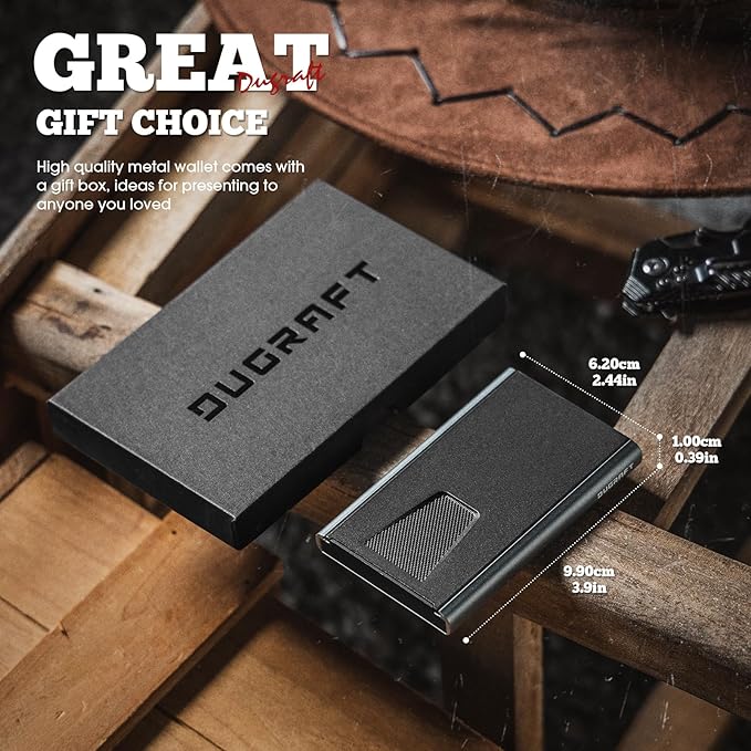 DUGRAFT Card Wallet for Men, Minimalist Credit Card Holder, Small Thin Mens Slim Wallet RFID, Metal Pop Up RFID Blocking Compact Wallet for Men