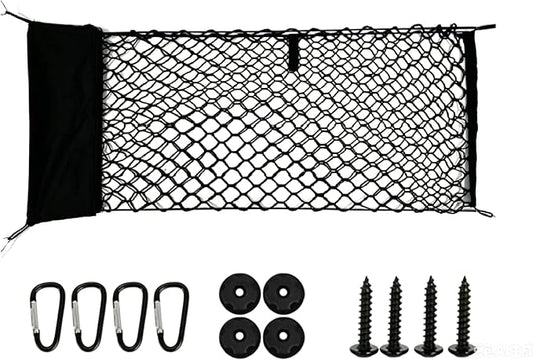 130x45CM Trunk Cargo Net Large Heavy-Duty Automotive Storage Bag | Elastic Trunk Storage Mesh Organizer Foldable Automotive Cargo Net Mounting Screws Universal for SUV Truck Van Sedan