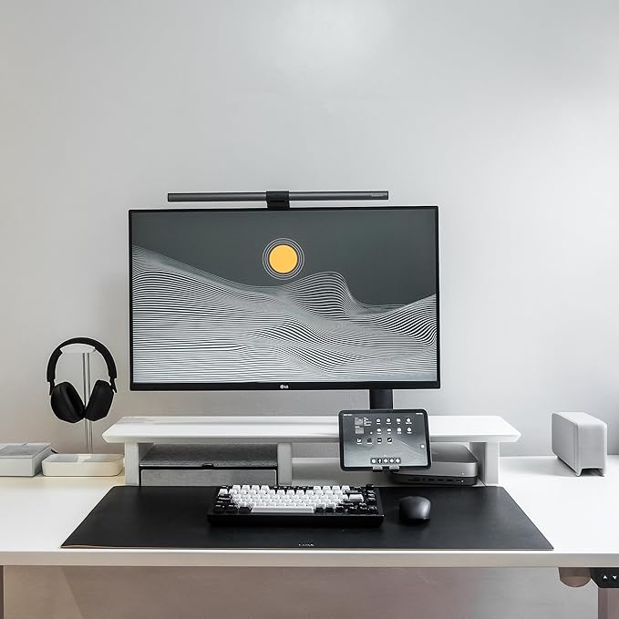 Raico Desk Cockpit Shelf Monitor Stand System Dual Screen Setup Wood Large Desk Accessory Organizer Unit (Matte White, Medium v2 | 36 Inches)