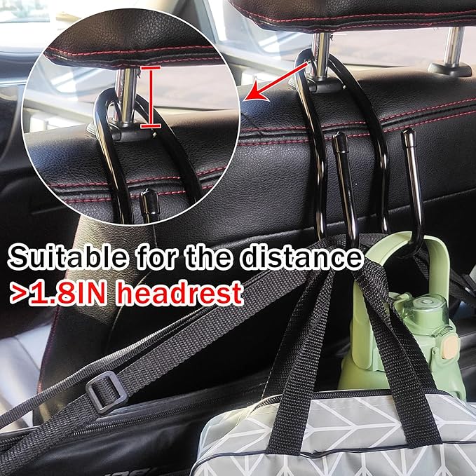 Adjustable Car Seat Headrest Hook 4 Pack Car Storage Organizer Headrest Hanger Holder Hooks for Bags Purses Jackets Sweaters Hats Umbrella, Seat Hooks for Vehicle