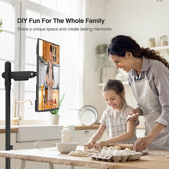 AVLT Single 17 to 43 Inch Portable Monitor Arm TV Rolling Stand with Heavy Base for Screens Up to 22 lbs, Mechanical Spring Height Adjustment, Screen Rotation, Mobile Low Profile Caster Wheel, Black