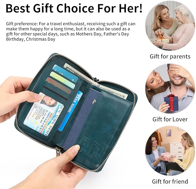 RFID Blocking Passport Holder for Wallet,with Zipper Travel Wallet Credit Cards Case Women Men Passport Cover Wallet