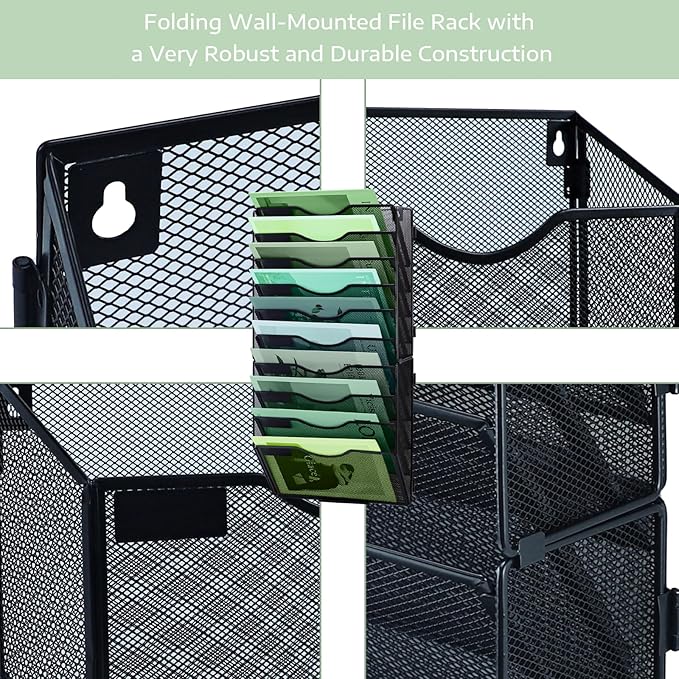 10 Tier Mesh Hanging File Organizer Vertical Wall File Organizer Wall File Holder for Office School Home, Black