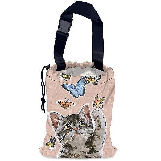 Cute Cat Car Garbage Bag,Flying Butterflies Waterproof Small Car Trash Bag Hanging Back of Seat,Drawstring Hanging Car Trash Bag with Adjustable Buckle for Car Accessories