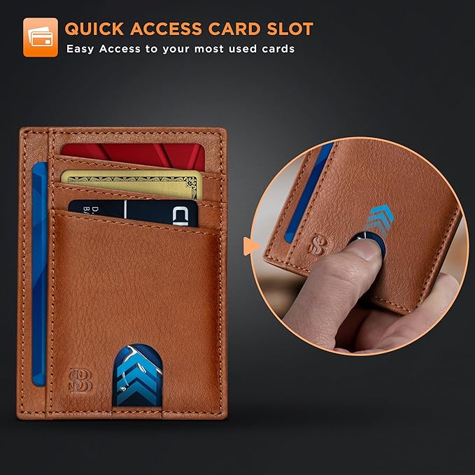 SERMAN BRANDS RFID Blocking Slim Minimalist Mens Front Pocket Wallet. Thin Card Holder. Full Grain Leather Wallets for Men