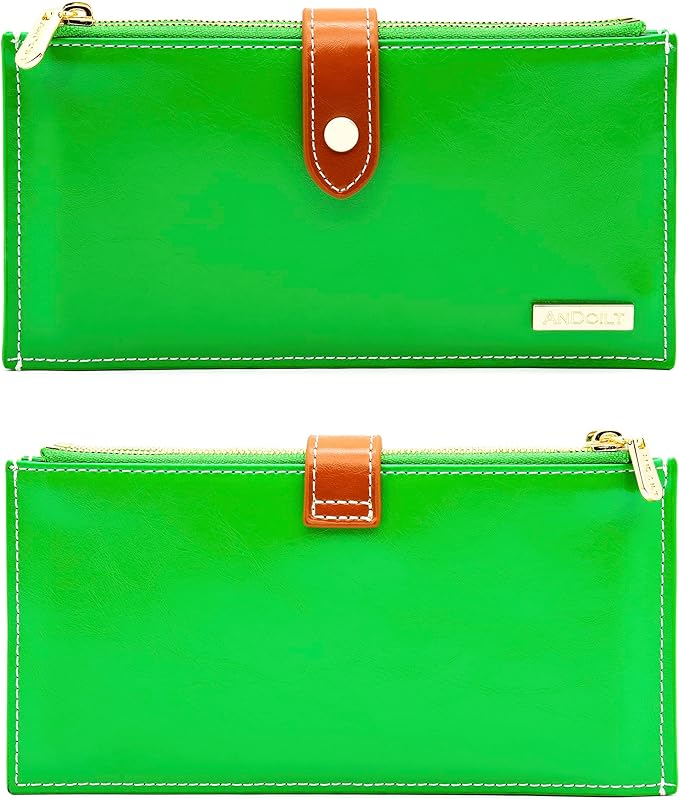 ANDOILT Women's Genuine Leather Wallet RFID Blocking Credit Card Holder Zipper Purse Cell Phone Handbag