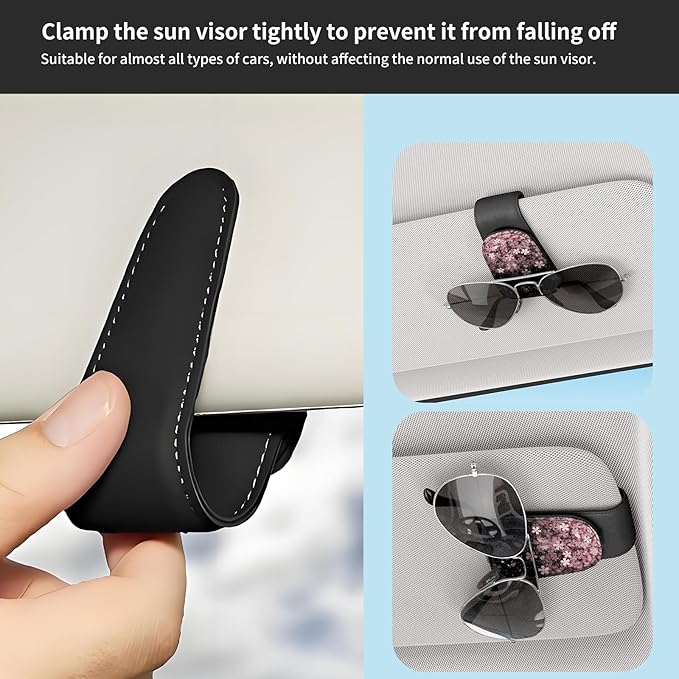 Sunglasses Holder for Car Visor, PU Leather Glasses Clip Organizer, Cute Magnetic Eyeglass Holder for Vehicle Sun Visor, Car Interior Accessory for Women & Men Cherry Blossom Night