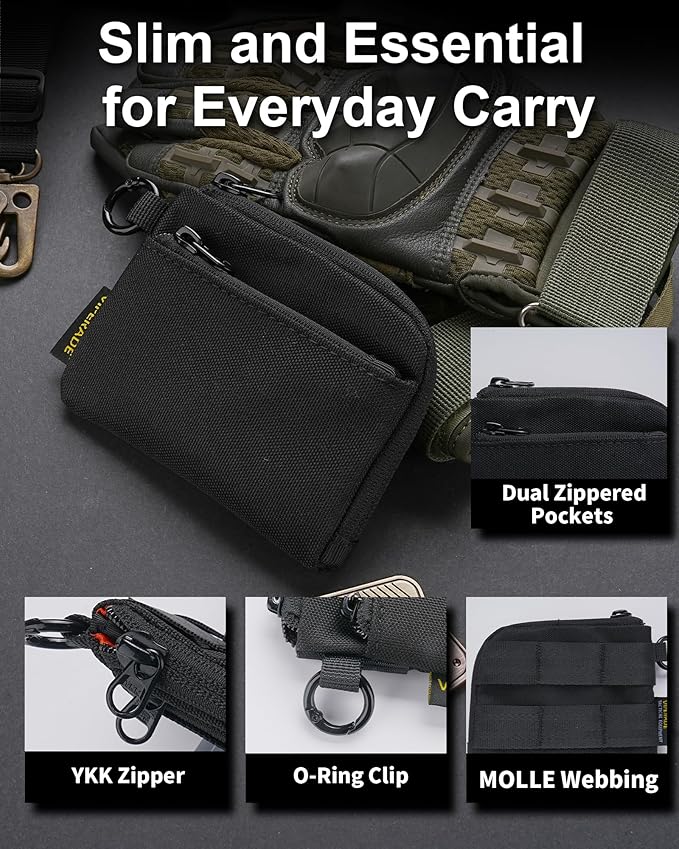 VIPERADE VE37 Mini EDC Pouch – Coin Purse for Men, Slim Zipper Wallet, EDC Gear Organizer, MOLLE Webbing Designed for VAB2 Clip-On Belt/Backpack Attachment, Everyday Carry Tactical Bag