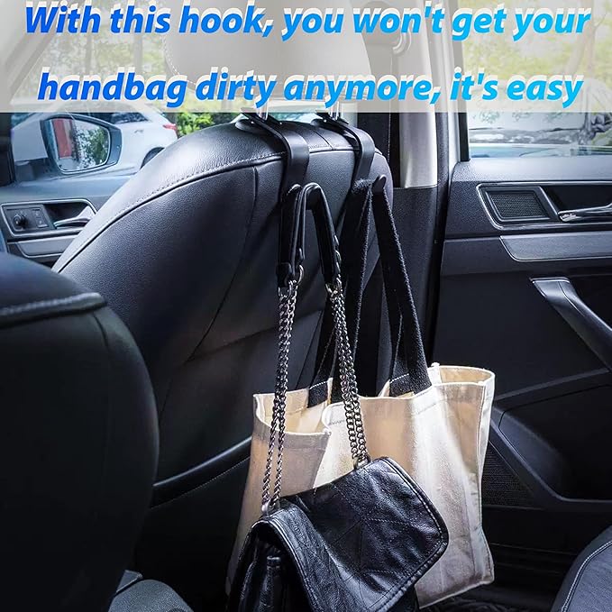 Car Seat Headrest Hook, Organizer Universal for Handbag/Purse/Gym Bag/Hat/Baby Gear/Groceries Car Accessories, Car Back Seat Headrest Hook (Black) (2)