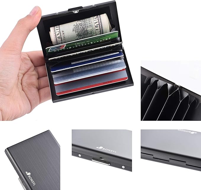 BONSYL® Credit Card Holder, RFID Blocking Slim Metal Credit Card Wallet, with Card Slots, for Women and Men. | RFID Blocking, Slim, 6 Card Slots