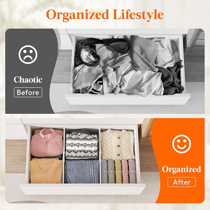 Lifewit 8" Tall 4 Pack Drawer Dividers, 35-56.5cm/13.8-22.2" Expandable Drawer Divider for Clothes, Adjustable Dresser Drawer Organizers, Drawers Separators for Dresser/Bathroom/Closet/Kitchen White