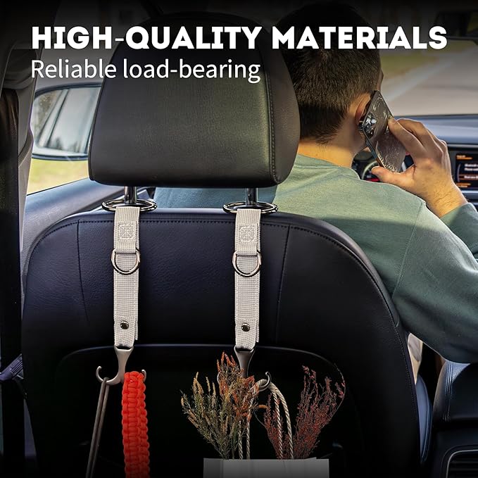 IronSeals 2 Pack Headrest Hooks for Car Seat, Heavy Duty Metal Utility Seat Hooks for Car Seat Organizer, Car Clips for Hanging Bag, Purse