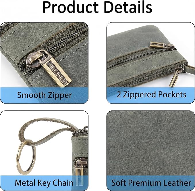 Coin Purse for Men,Coin Pouch with Zipper for Men Women,Genuine Leather Mini Coin Pocket Pouch Change Holder Mens Tray Purses Coin Purse Cash Change Wallet Key Holder Money Pouch