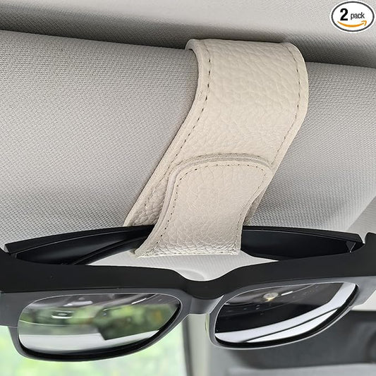 2 Packs Sunglasses Holders for Car Visor, Magnetic Leather Glasses Eyeglass Hanger Clip for Car, Ticket Card Clip Sunglasses Mount, Sunglass Organizer for Auto Accessories (White)