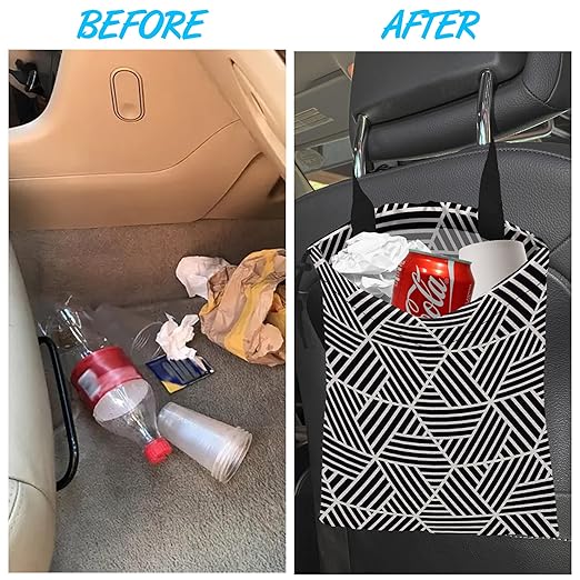 Car Trash Bag Hanging White Daisy Car Trash Can Waterproof Garbage Bag Hanging for Car Back Seat