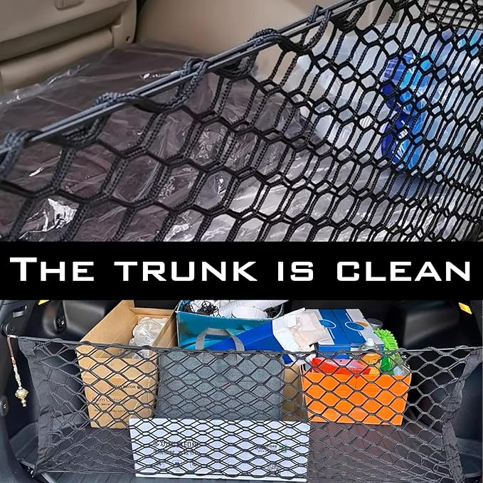 1 Pcs Cargo Net Stretchable, Car Rear Cargo Net,43.3 in*15.7 in Trunk Net Organizer for Car,Suitable for Most Cars, Trucks, Suvs