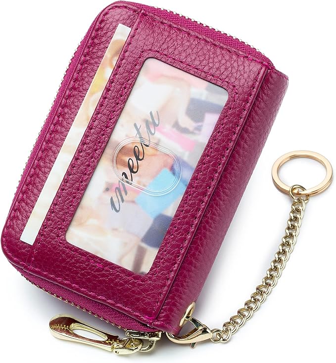 imeetu RFID Credit Card Holder, Small Leather Zipper Card Case Wallet for Women