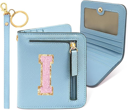 COSHAYSOO Personalized Easter Basket Stuffer Birthday Graduation Appreciation Thanksgiving Gifts for Girls 7 8 9 10 11 12 13 14 year old RFID Wallet Blue Small Initial Letter I