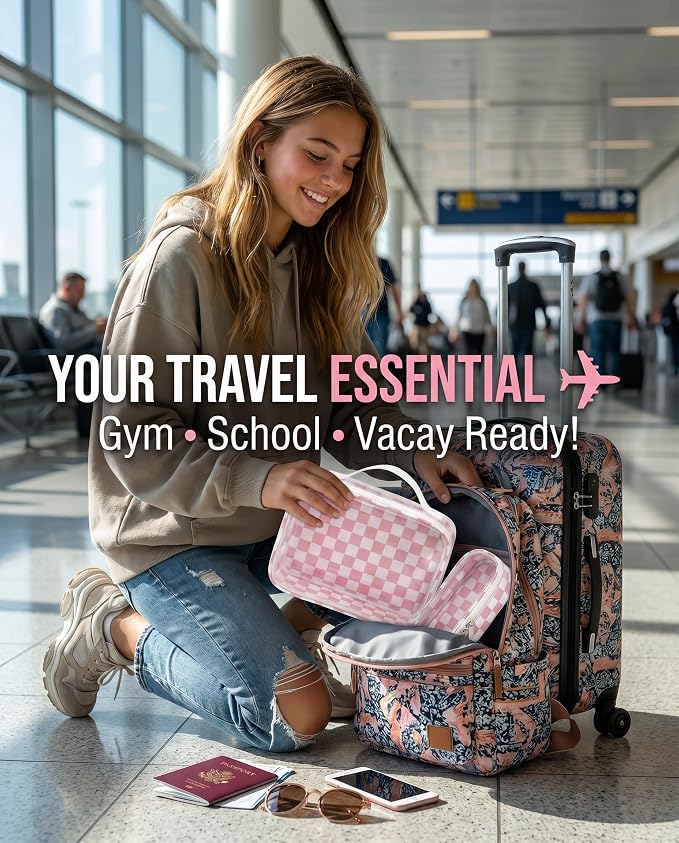 LETGO Clear Checkered TSA Approved Toiletry Bag,Beach Sunscreen Bag Organizer Pouch Set,Clear Waterproof Makeup Bags with Zipper,Purse Organizer Pouches,Travel Organizer Bags for Woman and Kids