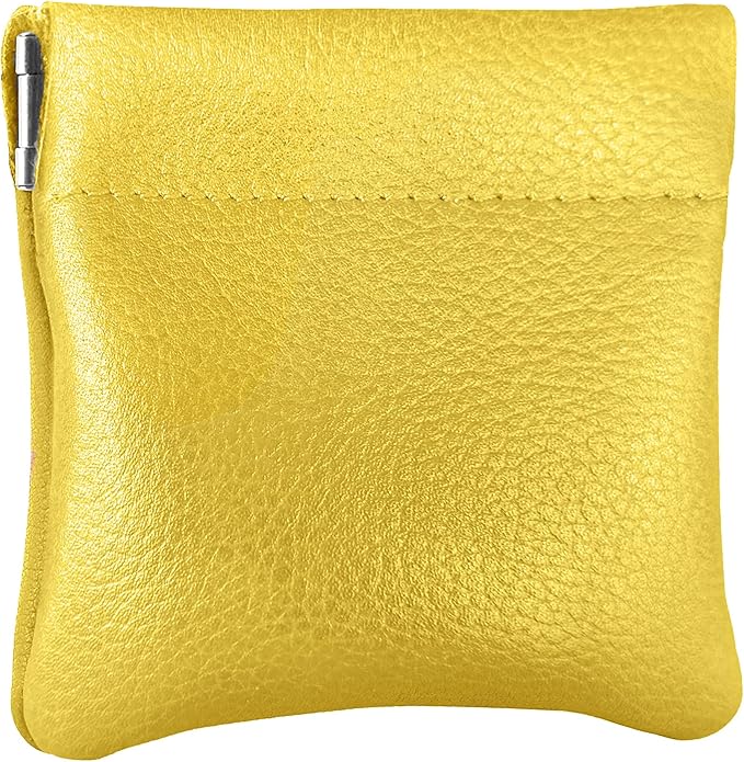 Nabob Leather Genuine Leather Squeeze Coin Purse, Coin Pouch Made IN U.S.A. Change Holder For Men/Woman Size 3.5 X 3.5 (Yellow)