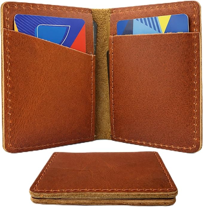 Leather Bifold Card Holder Wallet for Men & Women – Slim Minimalist Front Pocket Credit Card Wallet, Compact Leather Credit Card Case for Travel & Everyday Carry, Gift Box Included- Tan