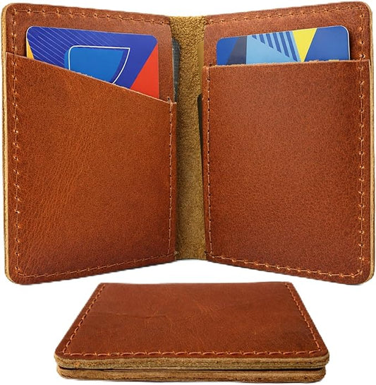 Leather Bifold Card Holder Wallet for Men & Women – Slim Minimalist Front Pocket Credit Card Wallet, Compact Leather Credit Card Case for Travel & Everyday Carry, Gift Box Included- Tan