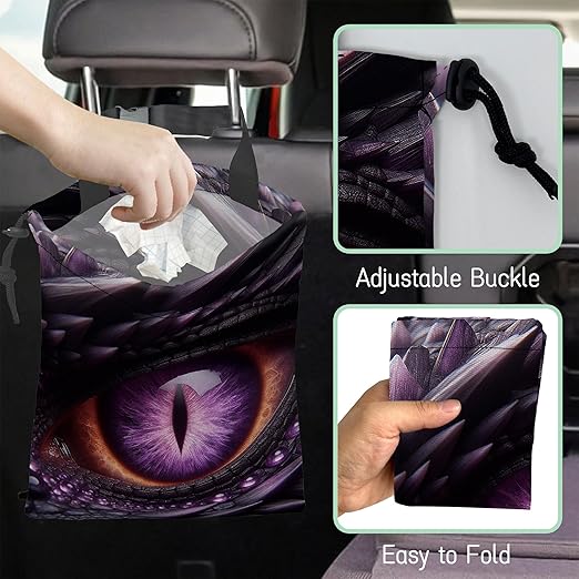 Purple Dragon Eye Car Trash Bag,Hanging Drawstring Car Garbage Bag,Waterproof Canvas Car Back Seat Organizer with Adjustable Buckle,for Vehicles,SUVs,Camping,Road Trips
