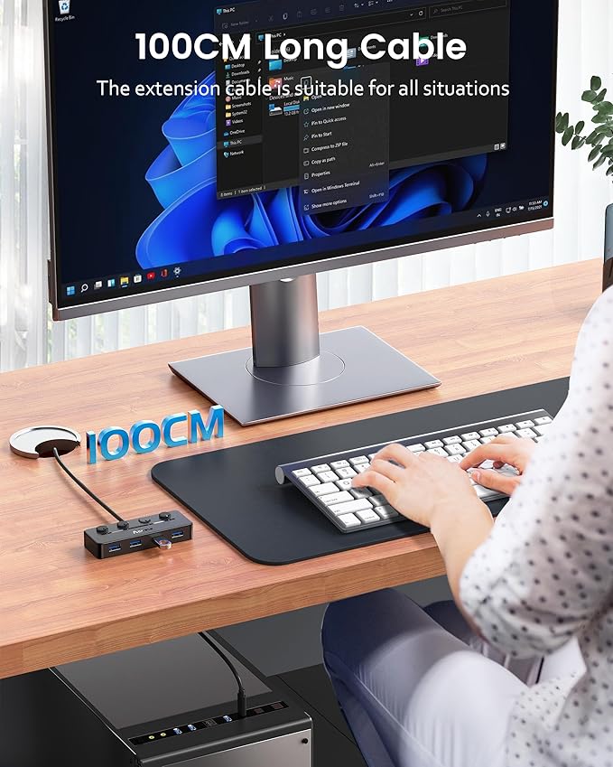 Aceele USB C Hub, USBC to 4-Ports USB 3.0 Hub with Type C Power Port and Individual On/Off Switches, 5Gbps USB C Splitter with 3.3ft Long Extender Cable Compatible for Laptops, MacBook Pro/Air