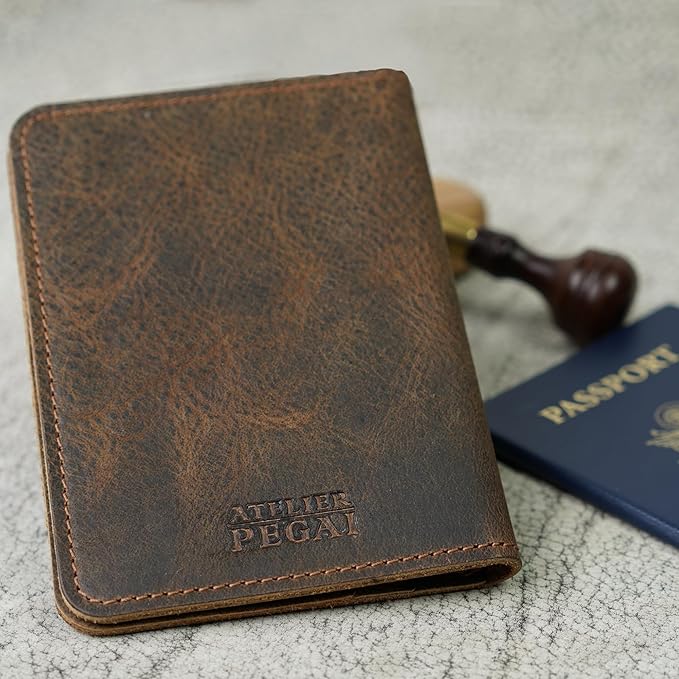 PEGAI Personalized Leather, Passport Holder For Travel | Handmade Passport Wallet Cover Case | Travel Document Holder, Passport Cover for Men, Women, and Family | Pike (RB Sand Brown)