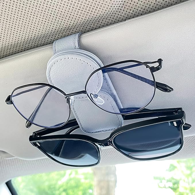 KIWEN Sunglasses Holder for Car Visor, Magnetic Leather Sunglass Eyeglass Hanger Clip for Car Sun Visor Accessories (1, Black)