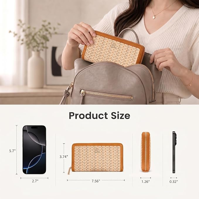 Clutch Wallet For Women, Leather RFID Blocking Wallet Women Large Capacity Credit Card Holder, Womens Billfolds and Wallets Gifts for Women Birthday, Ladies Wallet with Phone Holder, Zip Around