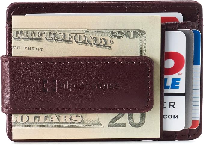 alpine swiss Harper Mens RFID Slim Money Clip Front Pocket Wallet Minimalist Leather ID Card Holder | RFID