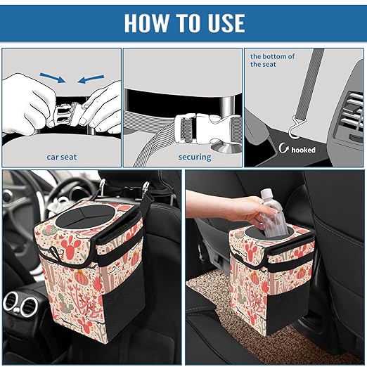 Car Trash Can – Lightweight and Portable with Durable Water-Resistant Coating, No Installation Required, Practical and Ample Capacity,Car Accessories Interior Car Organizer. Cactus