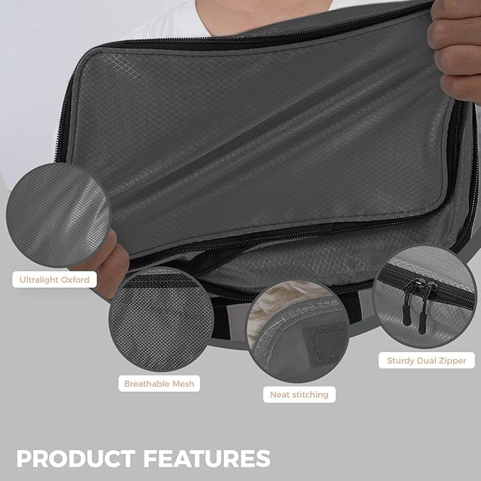8-Piece Compression Packing Cubes for Travel, Ultralight Luggage Organizer Set with Double Zipper, Space Saving for Suitcase & Carry-On, Ideal for Business Trip Weekend Getaway - Gray