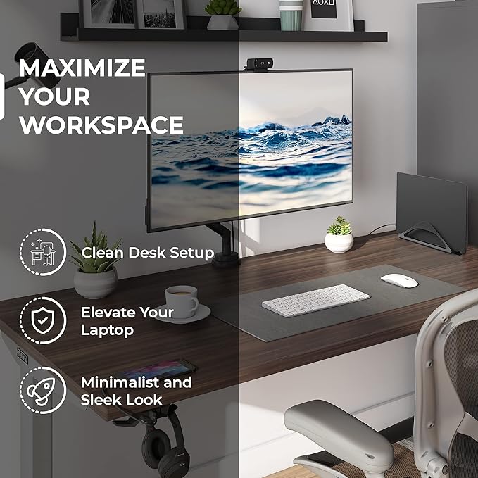 HumanCentric Vertical Laptop Stand for Desks in Matte Black, Upright Adjustable Holder to Dock Apple MacBook Stand, and Other Laptops to Organize Work & Home Office, Automatic Grip