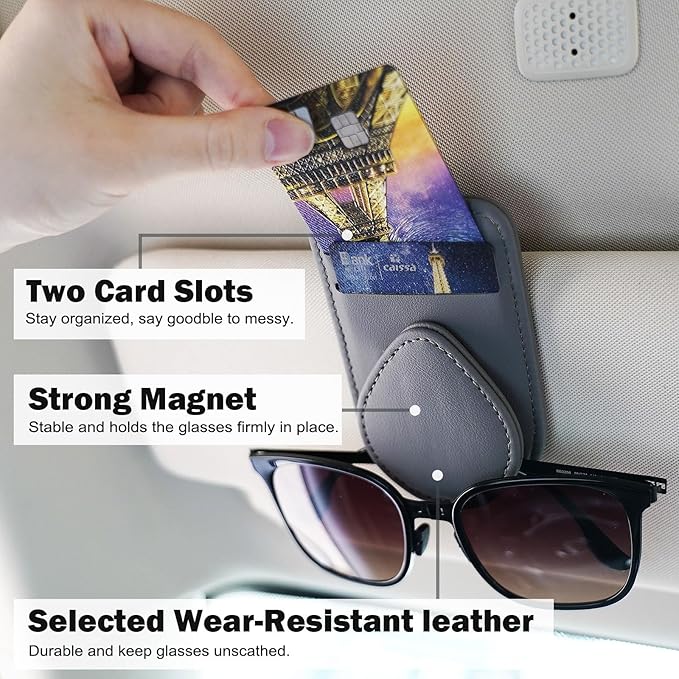 Visor Card Holder for Car Visor, 2 Card Slots Visor Glasses Clip, Strong Magnetic Visor Holder, Visor Accessories for Cars SUV(Gray1Pcs)