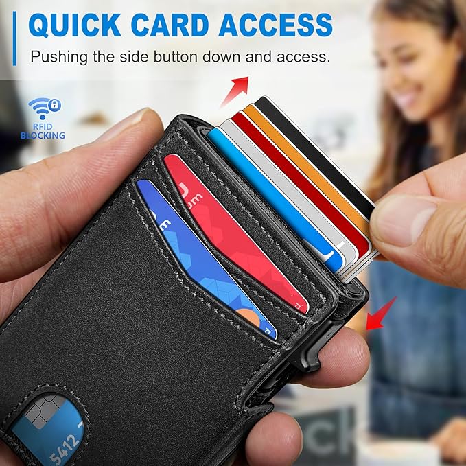 miyozi Men Wallet,with Money Clip Coins Pocket ID Window,Slim Front Pocket RFID Blocking Pop-up Card Holder 3.9"x 2.7", Gift Boxed