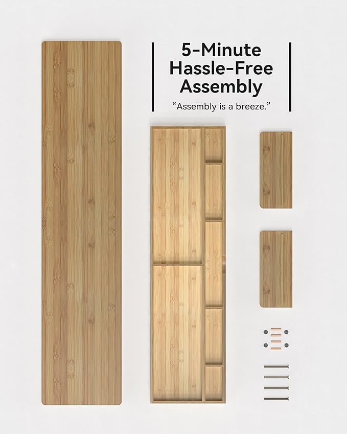 Bamboo Monitor Stand with Large Storage Drawer, 42 Inch Ergonomic Computer Riser for Desk, Screen Shelf with 7 Compartments for Keyboard & Stationery Organization, Dark Bamboo