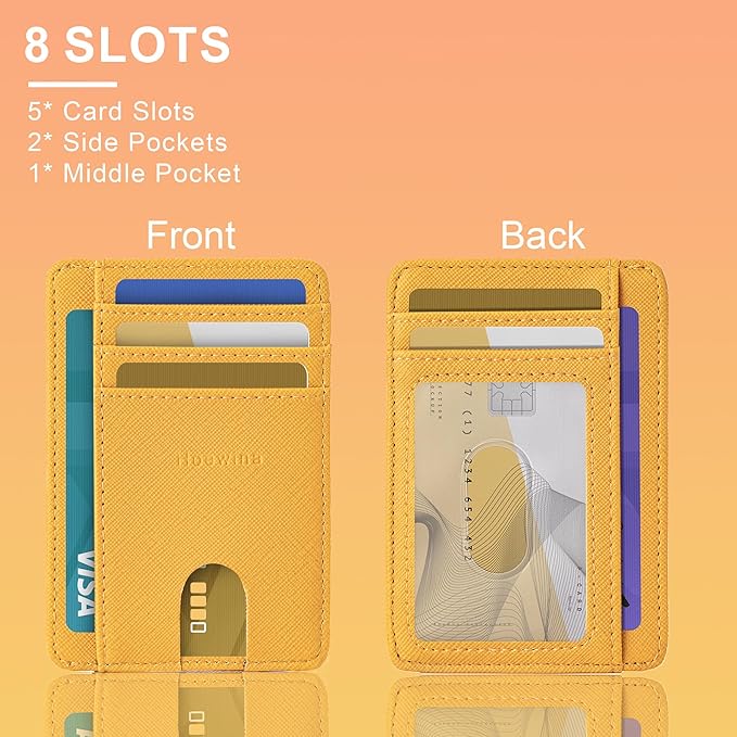 Hoewina Slim Wallet for Men, Credit Card Holder Wallet, Minimalist Design - RFID Blocking Front Pocket Leather Thin Wallet for Men and Women（Cross Sun Yellow）