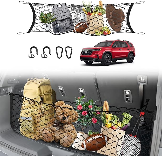 Karltys Cargo Net for Honda Pilot 2023-2026 Envelope Style | Elastic Mesh Net | Heavy Duty | Metal Hooks | Honda Pilot Trunk Net Accessories