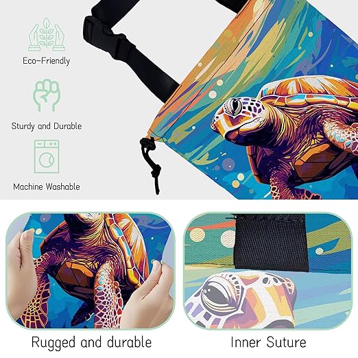 Pop Art Turtle Car Garbage Bag,Waterproof Small Car Trash Bag Hanging Back of Seat,Drawstring Hanging Car Trash Bag with Adjustable Buckle for Car Accessories