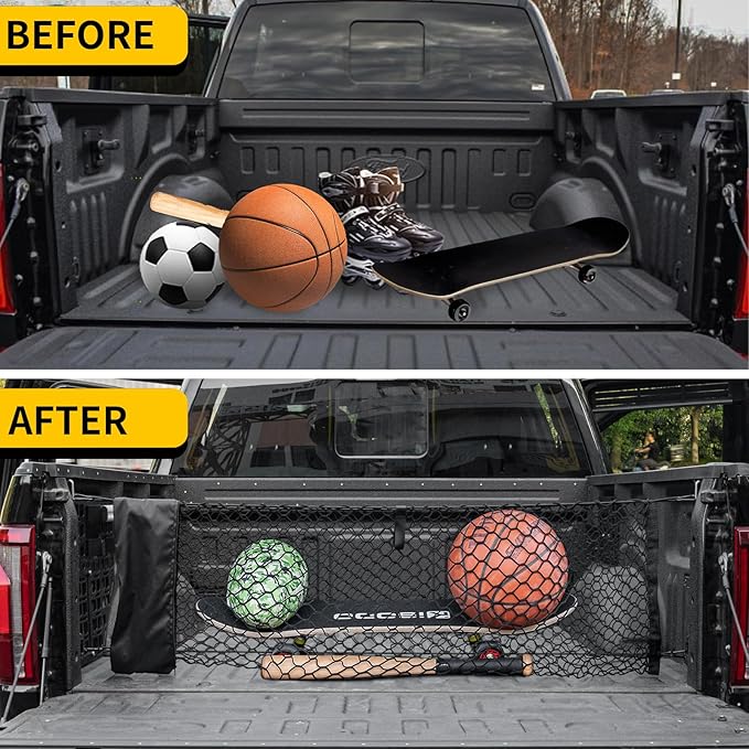 Cargo Net Compatible with 2015-2026 Ford F150 2017+ F250 F350 F450 Truck Bed Cargo Net 4.10'×1.51' Double Layer Envelope Style Dense Mesh Trunk Organizer for 2025 F-150 Exterior Accessories
