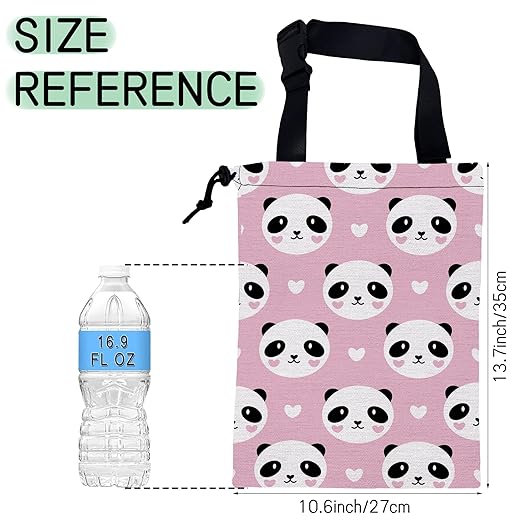Lovely Panda Car Garbage Bag,Hearts Waterproof Small Car Trash Bag Hanging Back of Seat,Drawstring Hanging Car Trash Bag with Adjustable Buckle for Car Accessories