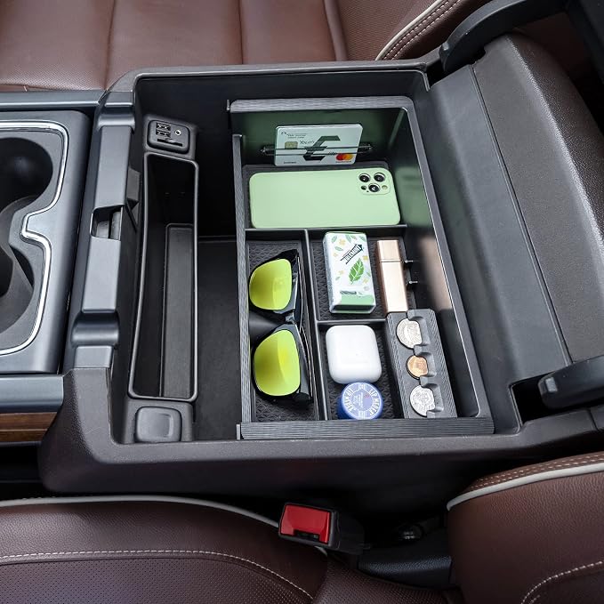 JKCOVER Compatible with Chevy Silverado/GMC Sierra 2014-2018 and Chevy Tahoe Suburban/GMC Yukon 2015-2020 Center Console Organizer Tray Accessories-Full Console w/Bucket Seats ONLY - (Black Trim)