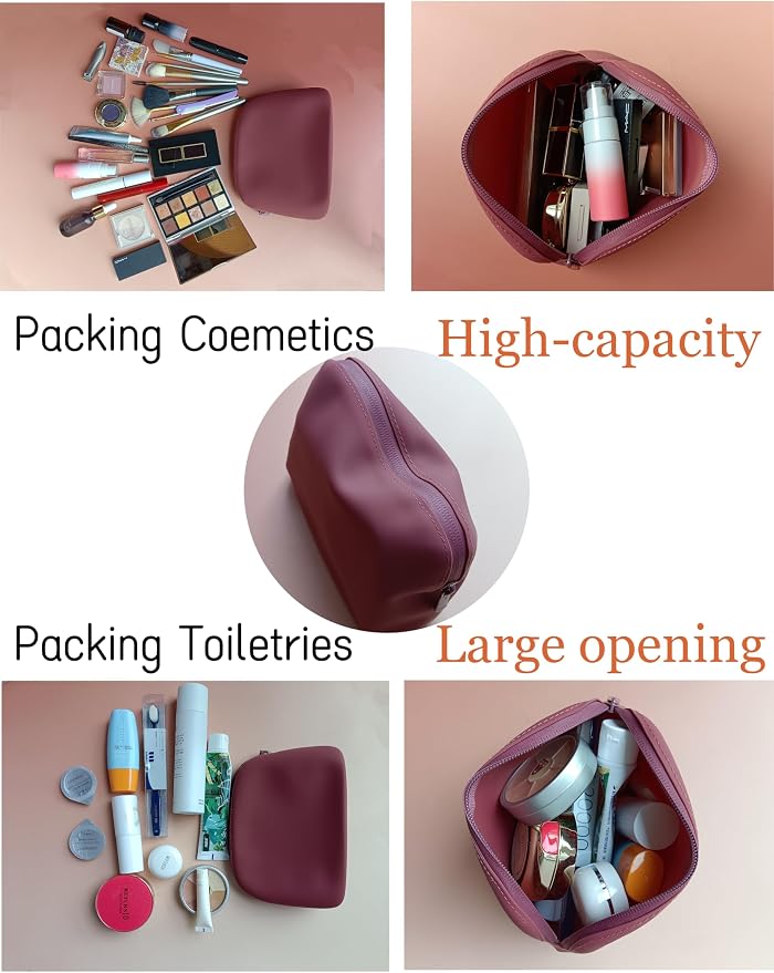 Foldable Silicone Makeup Bag Large Capacity and Lightweight Toiletry Bag for Travel Waterproof Cosmetic Bag with Zipper for Women Girls (Crimson)