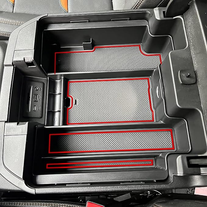 TACOBRO Center Console Organizer Compatible with 2020-2023 Silverado/Sierra 2500/3500HD/ 2019-2022 Chevy Silverado 1500 / GMC Sierra 1500 Accessories - Full-Coverage Insert Tray, ABS material,Red