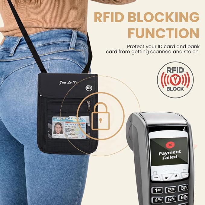 Passport Holder for Travel, RFID Passport Wallet with Visual Window Design, Multifunctional Document Organizer, Waterproof Travel Pouch Neck Wallet for Men and Women, Black