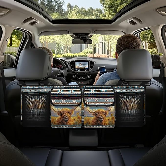 Hanging Car Trunk Organizer Aztec Cow Car Back Seat Storage Bag Auto Cargo Bag Collapsible Auto Interior Accessories for Sedans SUV Jeep Trucks MPV Van