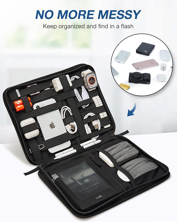 BAGSMART Water-Resistant Tech Organizer Bag for Electronics Accessories, Travel Storage Case Compatible with 12.9" Tablet, Charging Cable, Power Bank, Earphone, Grey
